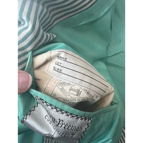 Hickey Freeman 3 Button Suit Jacket Pastel Green White Pinstripes Size 44 JL - Picture 11 of 12